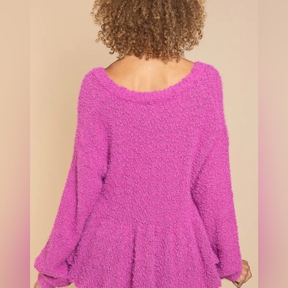 Hot Pink Magenta Balloon Sleeves Popcorn Sweater - Picture 5 of 11
